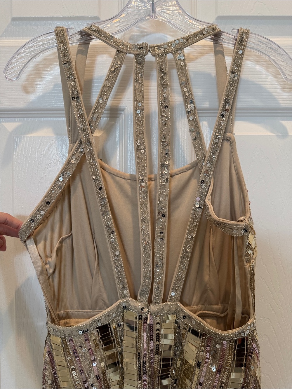 Mac Duggal 93981 Gold and Silver Halter Neck Embellished Detailed Back Gown Sz 6 - Picture 12 of 15